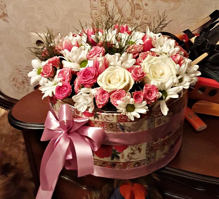Цветы в коробочке «Розовое поле» — доставка цветов 